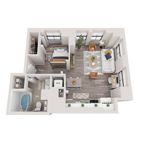 1 bed 1 bath apartment floor plan