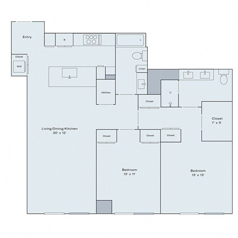 2 bed 2 bath apartment floor plan