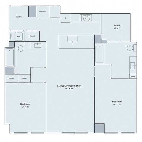 2 bed 2 bath apartment floor plan