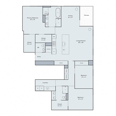 a floor plan of a residence with a bedroom and a living room