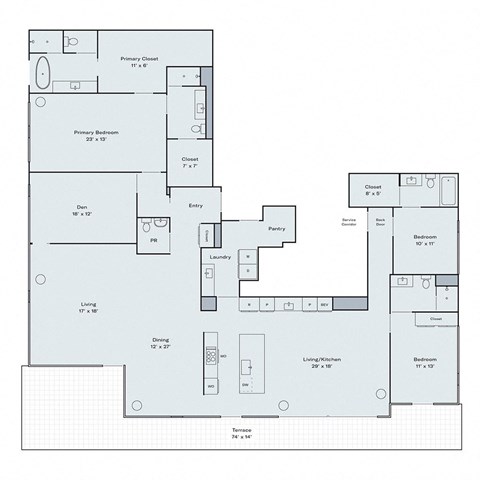 a floor plan of a residence with a large number of bedrooms