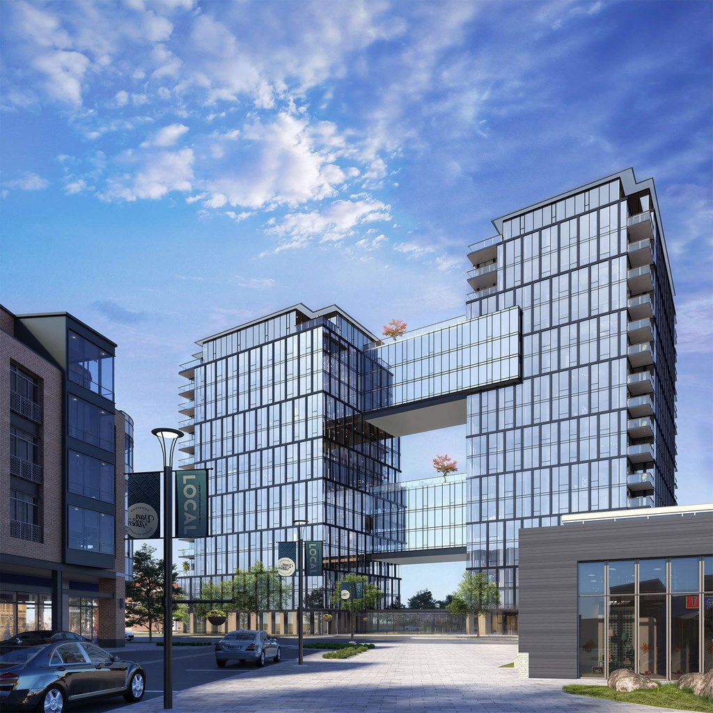 a rendering of a tall building on a city street