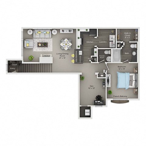 village green of rochester 1 bed 1.5 bath floor plan