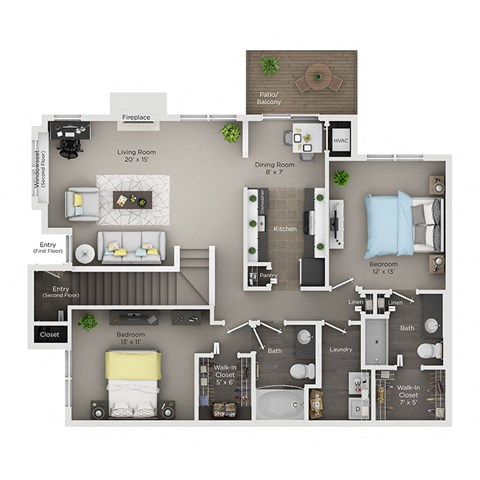 village green of rochester 2 bed 2 bath floor plan