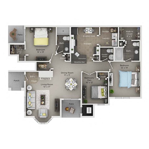 village green of rochester 3 bed 2.5 bath floor plan