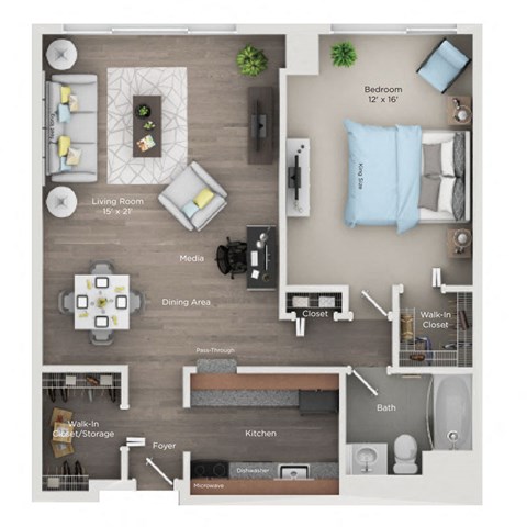 a 1 bedroom floor plan  503 square feet