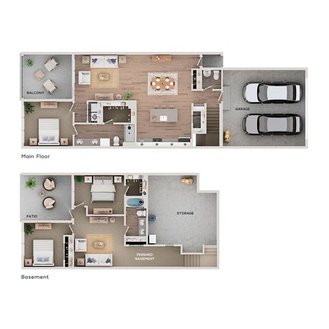 A floor plan of a house showing the main floor and basement layouts.