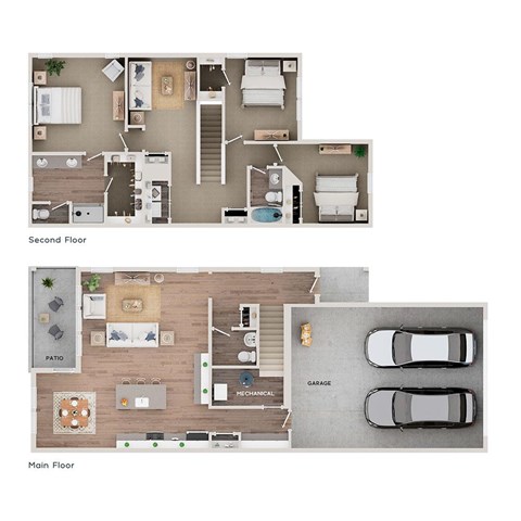 A floor plan of a house showing the layout of the main and second floor.