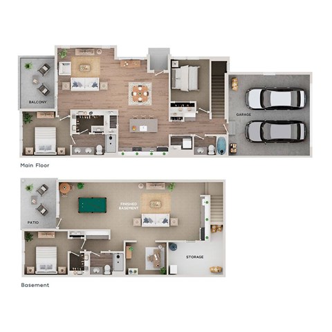 A floor plan of a house with a main floor and basement.