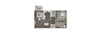 A floor plan of a house with a kitchen, living room, dining room, and bedrooms.