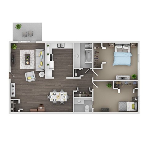 A floor plan of a house with a kitchen, living room, dining room, and bedrooms.