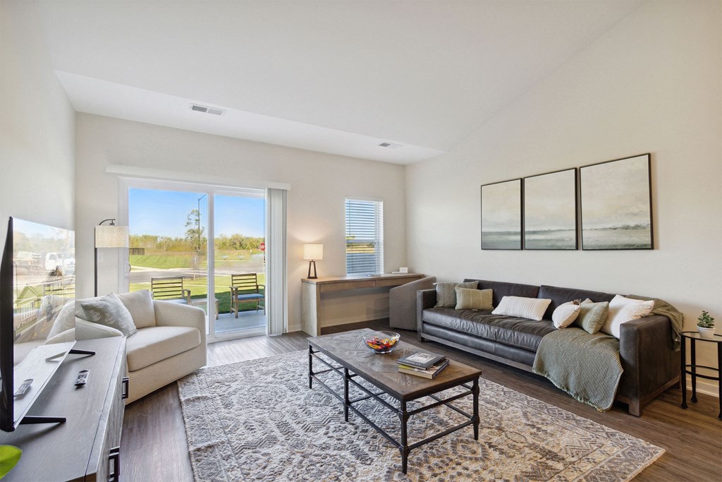 a living room with a couch and a coffee table
