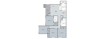 A floor plan of a house with a living room, dining room, kitchen, and multiple bedrooms.