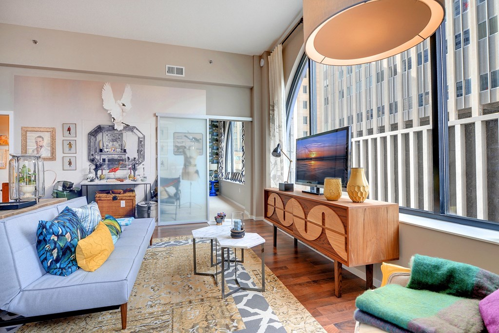 SOO Line Building Living Room with Large Windows