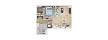 a floor plan of a house with a bedroom and a living room