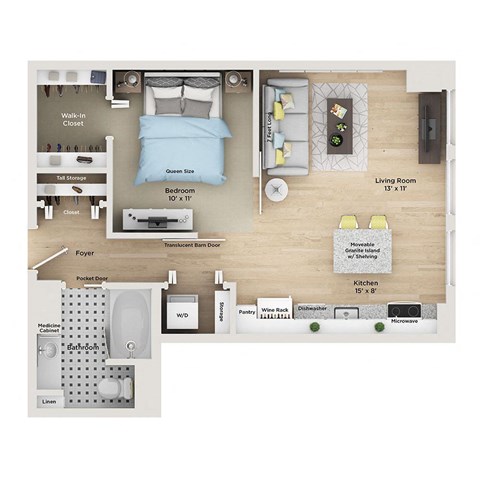 a floor plan of a house with a bedroom and a living room