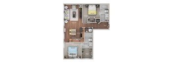 a 3 bedroom floor plan with a 1192 sq ft apartment