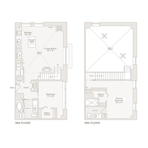 two diagrams of floor plans of both floors of a building