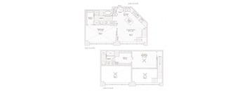 two floor plans of a modern house with a garage and a living room