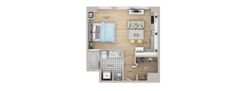 a floor plan of a home with a bedroom and a living room
