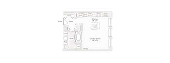 a floor plan of a small house with a laundry room and a living room