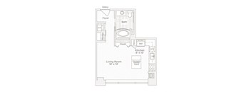 a floor plan of a small house with a bedroom and a living room