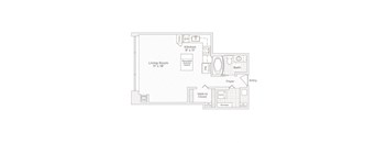 a floor plan of a small house with a bedroom and a bathroom
