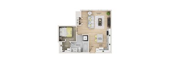 a floor plan of a house with a bedroom and a living room
