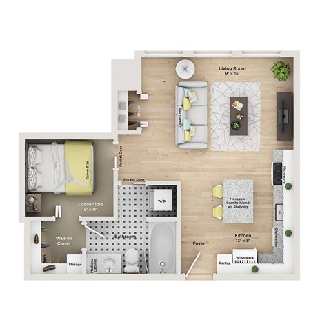 a floor plan of a house with a bedroom and a living room