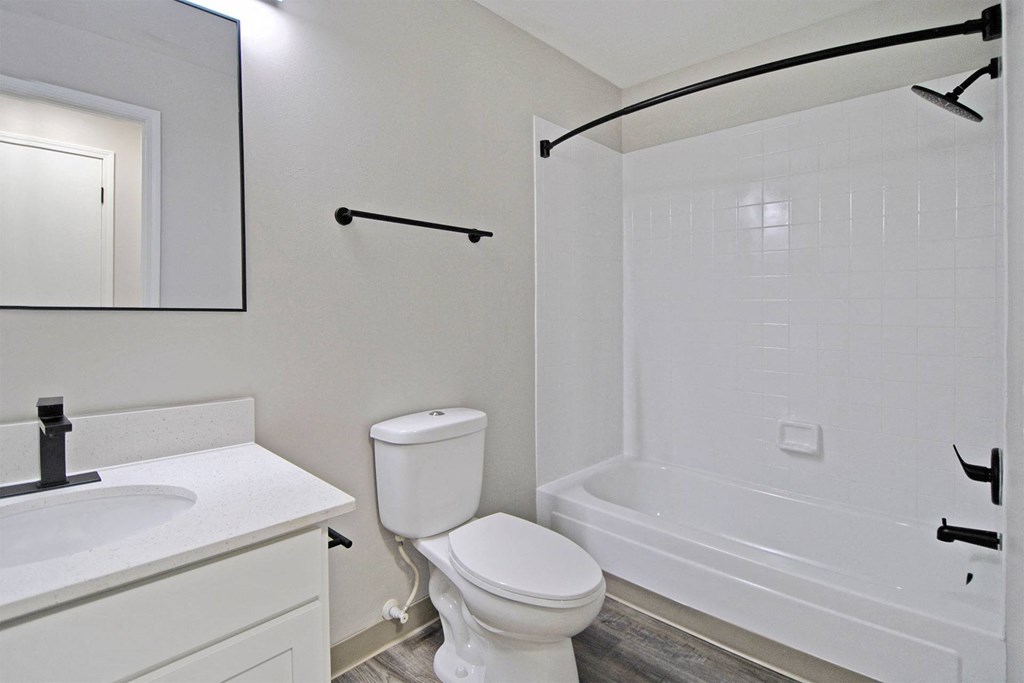 a bathroom with a toilet and a tub and a sink