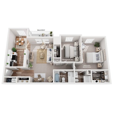 A diagram of a house layout with labeled rooms such as a dining room, kitchen, and bedrooms.