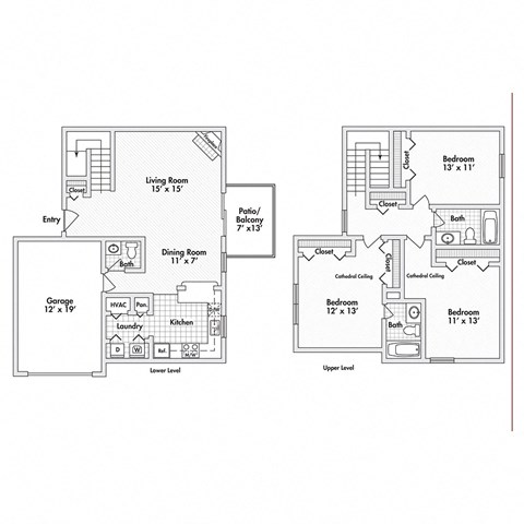 3 bed 2.5 bath apartment floor plan