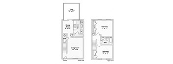 2 bed 1.5 bath apartment floor plan
