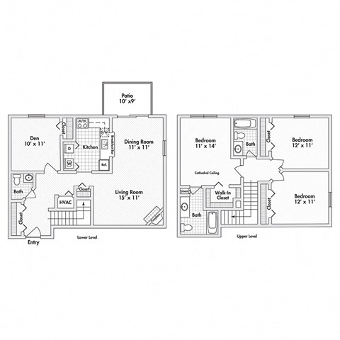 3 bed 2.5 bath apartment floor plan