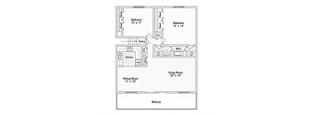2 bed 1.5 bath apartment floor plan