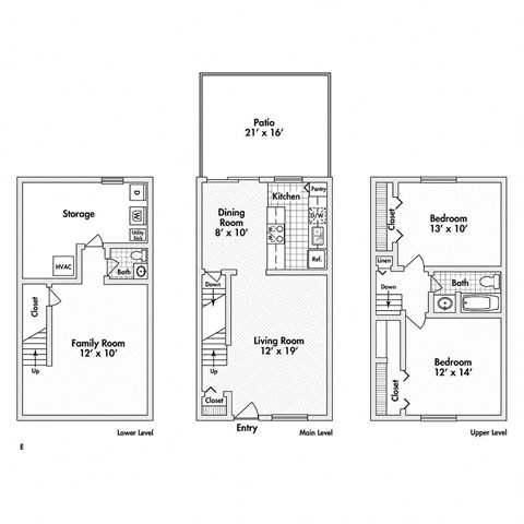 2 bed 1.5 bath apartment floor plan