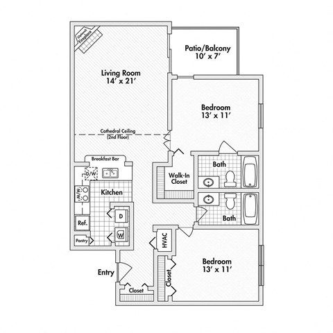 2 bed 2 bath apartment floor plan