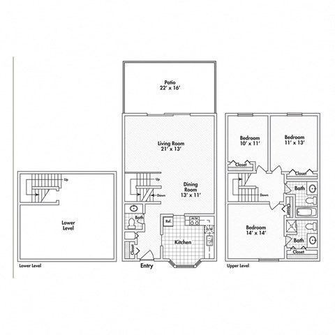 3 bed 2.5 bath apartment floor plan