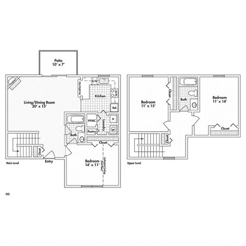 3 bed 2 bath apartment floor plan