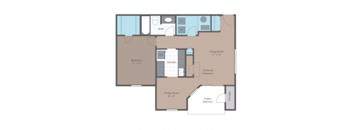 a floor plan of a studio apartment with a bedroom and a living room