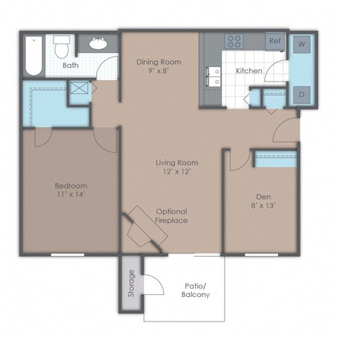 floor plan of a 1 bed 1 bath apartment