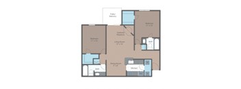 floor plan of a 2 bed 2 bath apartment