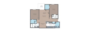 floor plan of a 2 bed 2 bath apartment