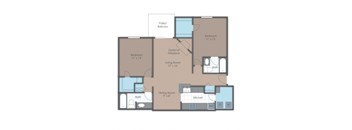 floor plan of a 2 bed 2 bath floor plan