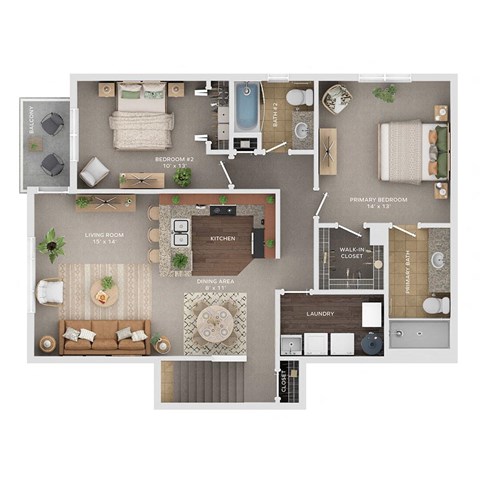 2 bed 2 bath apartment floor plan