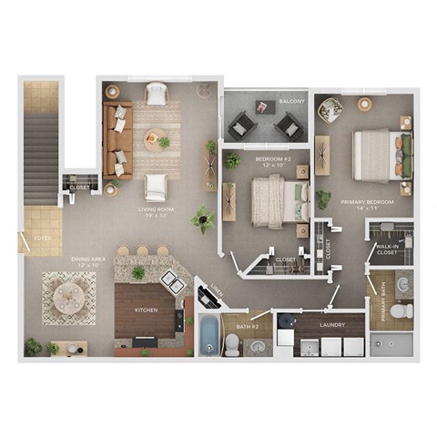 2 bed 2 bath apartment floor plan
