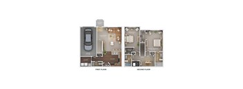 2 bed 2.5 bath townhome floor plan