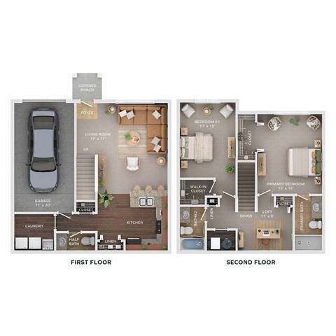 2 bed 2.5 bath townhome floor plan