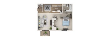 A floor plan of a home showing a living room, dining room, kitchen, and bedrooms.
