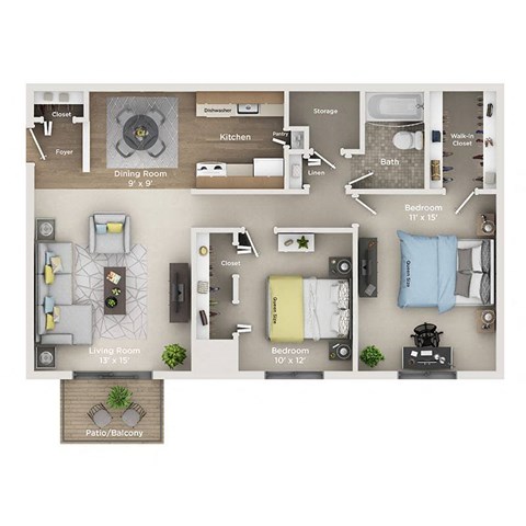 A floor plan of a house showing the layout of the rooms.